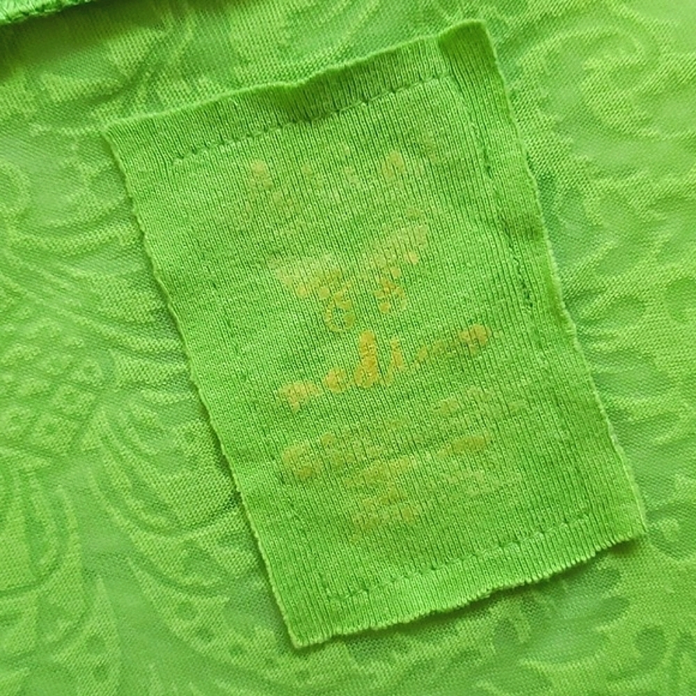Ariat Long Sleeve Neon Green Paisley Sheer Plunge Button Top Shirt Womens Size M - Picture 14 of 15